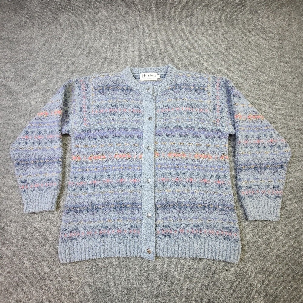 Harley Of Scotland Womens Wool Sweater Medium Button Up Long Sleeve Casual M